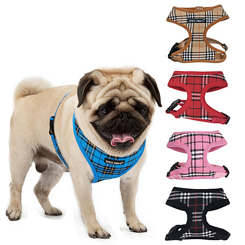 

Cat Dog Harness Breathable Adjustable / Retractable Training Safety Plaid / Check Mesh Black Red Blue Pink Beige