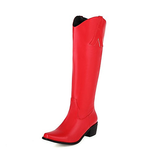 

Women's Boots Block Heel Boots Block Heel Square Toe Knee High Boots Vintage Preppy Daily Party & Evening PU Solid Colored White Black Light Red