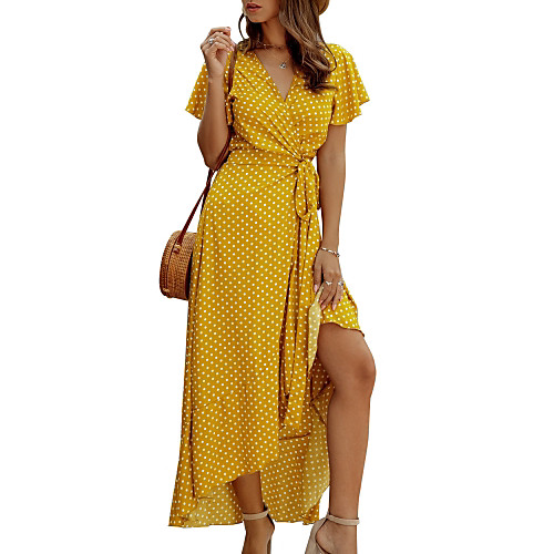 

Women's Swing Dress Maxi long Dress Black Yellow Blushing Pink Orange Green Beige Short Sleeve Print Summer V Neck Casual Cotton 2021 S M L XL XXL