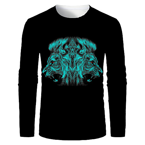 

Men's T shirt 3D Print Graphic 3D Animal Print Long Sleeve Daily Tops Light Green