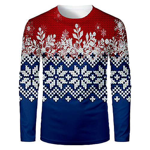 

Men's T shirt 3D Print Plaid Graphic 3D Print Long Sleeve Christmas Tops Blue