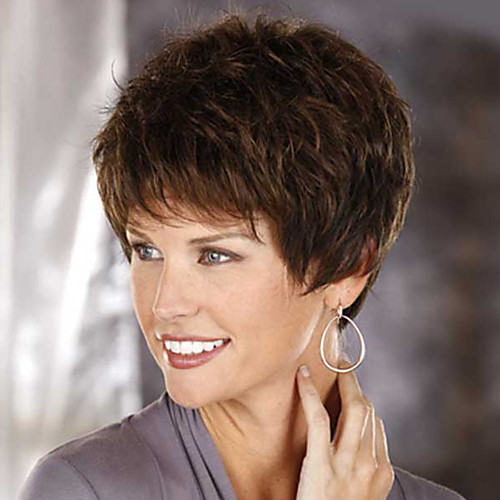 

Synthetic Wig Straight Layered Haircut Wig Short Brown Synthetic Hair Women's Fashionable Design Classic Exquisite Brown