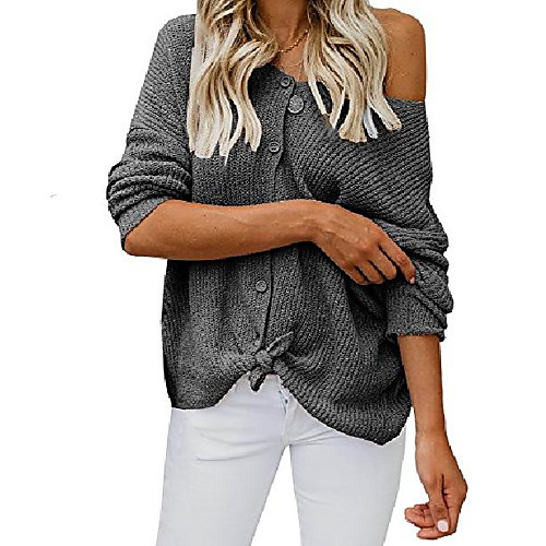 

womens off the shoulder tie knot front button down shirts casual cardigan sweaters dark gray