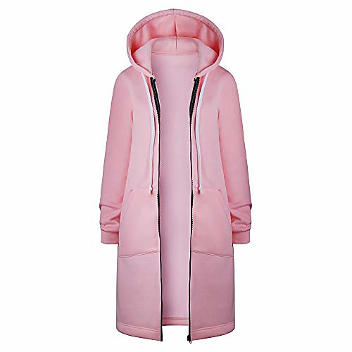 

women warm zipper open hoodies sweatshirt long coat jacket tops outwear pink
