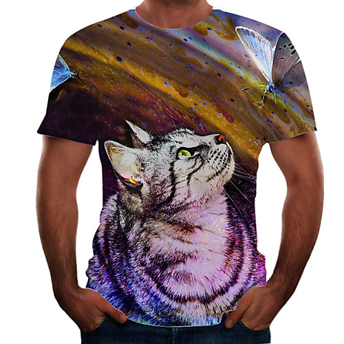 

Men's T shirt Graphic Animal Short Sleeve Daily Tops Basic Elegant Rainbow