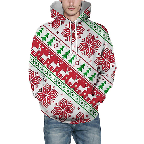 

Men's Pullover Hoodie Sweatshirt Graphic 3D Reindeer Christmas Daily 3D Print Christmas Hoodies Sweatshirts Red