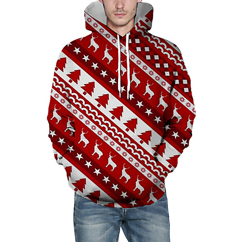 

Men's Pullover Hoodie Sweatshirt Striped Graphic 3D Christmas Daily 3D Print Christmas Hoodies Sweatshirts Red