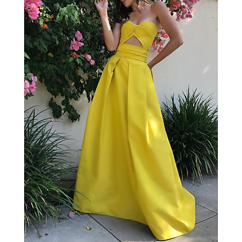 

A-Line Minimalist Sexy Wedding Guest Formal Evening Dress Strapless Sleeveless Floor Length Satin with Sleek 2021