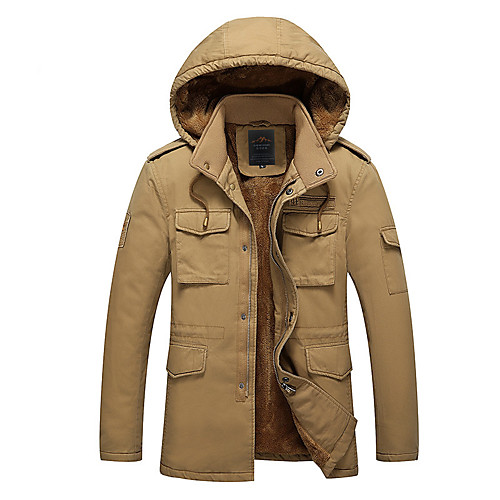 

Men's Coat Parka Going out Solid Color Casual / Daily Polyester Black / khaki / Army Green L / XL / XXL