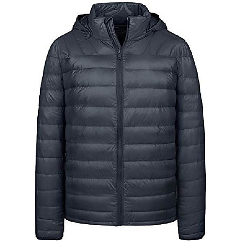 

men's lightweight down jacket puffer winter coat with hood, grey, xl