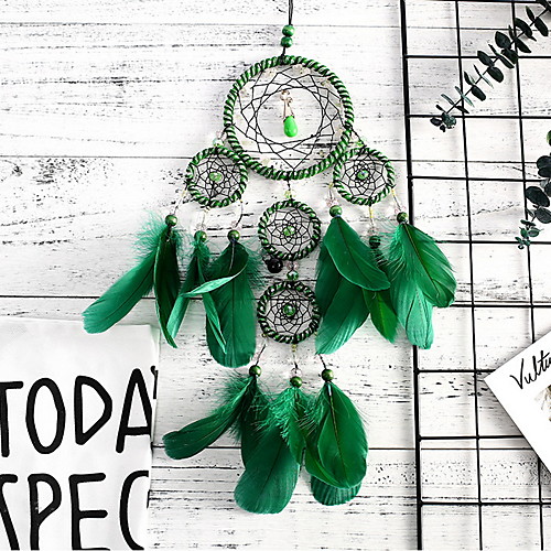 

Boho Dream Catcher Handmade Gift Wall Hanging Decor Art Ornament Craft Feather 5 Circle Gem 5011cm for Kids Bedroom Wedding Festival