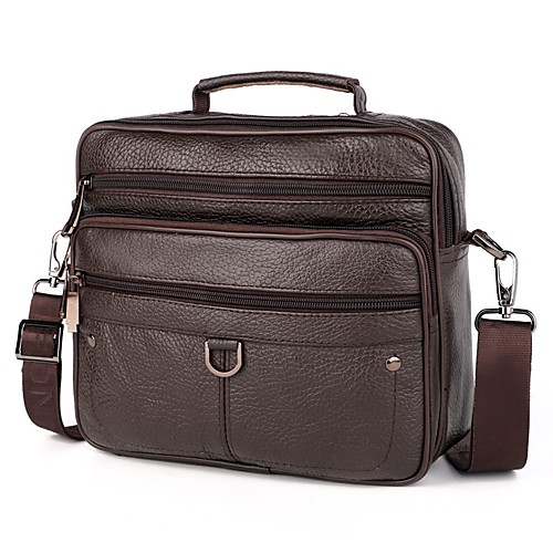 

Men's Bags Cowhide Shoulder Messenger Bag Crossbody Bag Zipper Daily Holiday MessengerBag Black Brown