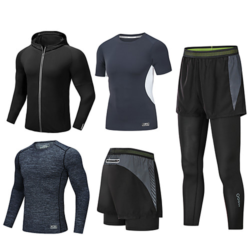 

Men's Full Zip Zipper Pocket Activewear Set Athletic Athleisure Long Sleeve 5pcs Winter Front Zipper Elastane Breathable Quick Dry Moisture Wicking Fitness Gym Workout Running Active Training Jogging