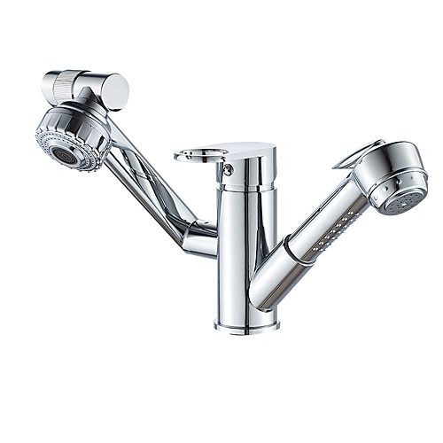 

Bathroom Sink Faucet - Rotatable / Pull out / Pullout Spray Electroplated Centerset Single Handle One HoleBath Taps