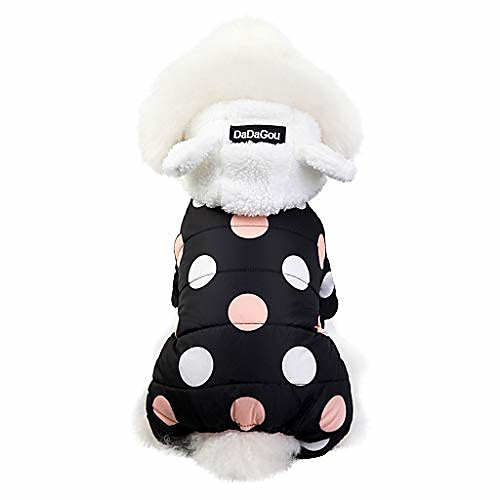 

polka dot pets down jacket for dogs cats, quilted padded pets jacket with ear hooded winter cute dogs cat pets clothes for puppy kitten (2xl, black)