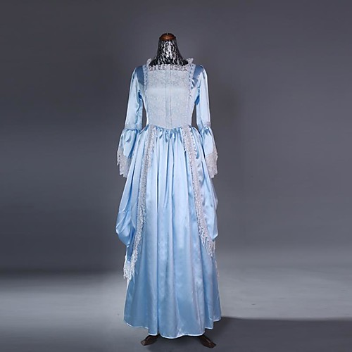 

Princess Marie Antoinette Maria Antonietta Gothic Lolita Rococo Baroque Dress Prom Dress Women's Satin Japanese Cosplay Costumes Blue Solid Colored Poet Sleeve Floor Length