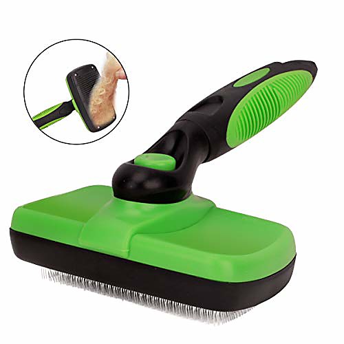 

pet grooming brush, self cleaning slicker brushes hair shedding tools for grooming small, medium & large cats and dogs with long thick hair