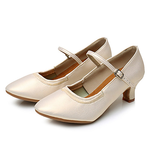 

Women's Latin Shoes Modern Shoes Salsa Shoes Heel Buckle Cuban Heel White Black Silver Buckle