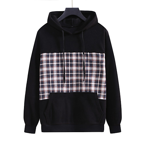 

Men's Pullover Hoodie Sweatshirt Plaid Hooded Daily Casual Hoodies Sweatshirts Long Sleeve Black