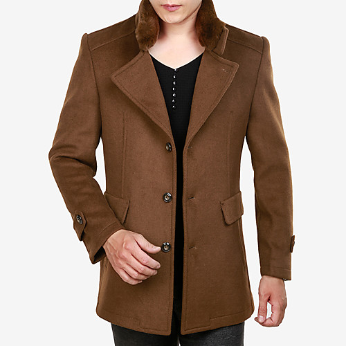 

Men's Solid Colored Basic Fall & Winter Coat Long Daily Long Sleeve Wool Blend Coat Tops Black