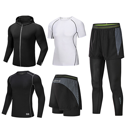 

Men's Full Zip Activewear Set Athletic Athleisure Long Sleeve 5pcs Winter Front Zipper Elastane Breathable Quick Dry Moisture Wicking Fitness Gym Workout Running Active Training Jogging Sportswear