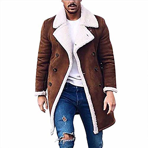 

kemilove men's winter double breasted shearling lined long suede jacket brown