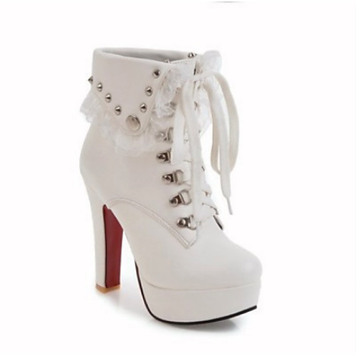 

Women's Boots Cuban Heel Round Toe Booties Ankle Boots Casual Basic Daily Walking Shoes PU Rivet Solid Colored Almond White Black / Booties / Ankle Boots / Booties / Ankle Boots
