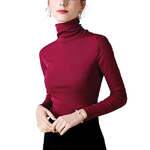 

women's soft cotton long sleeve t-shirt/turtle neck top(wine red/l)