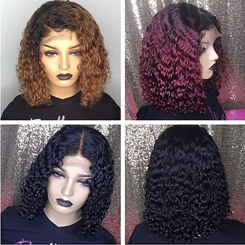 

Front lace wig dyeing gradient wine red short curly golden puff head African black chemical fiber hair cover