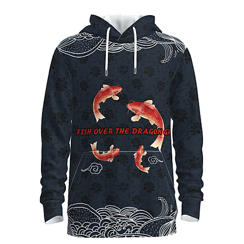 

Men's Pullover Hoodie Sweatshirt Graphic Geometric Chinese Style Weekend 3D Print Casual Streetwear Hoodies Sweatshirts Navy Blue