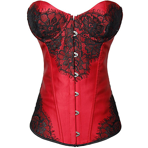 

Women's Buckle Overbust Corset - Color Block, Lace Purple Red Green S M L