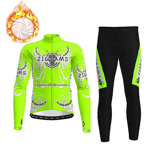 

Men's Long Sleeve Cycling Jacket with Pants Winter Fleece Blue Orange Green Novelty Bike Fleece Lining Breathable Warm Sports Novelty Mountain Bike MTB Road Bike Cycling Clothing Apparel / Athleisure