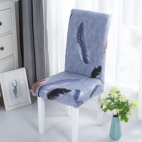 

1 Piece Feather Print Stretch Removable Washable Short Dining Chair Covers, Dining Room Chair Protector Seat Slipcover for Hotel,Banquet,Wedding,Party
