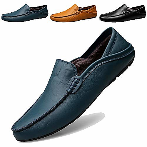 

mens loafers moccasin driving shoes premium genuine leather casual slip on flats fashion slipper breathable big size,blue,us10.5
