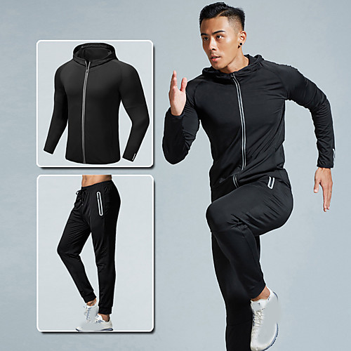 

Men's Activewear Set Athletic Athleisure Long Sleeve 3pcs Winter Elastane Breathable Quick Dry Moisture Wicking Fitness Running Active Training Jogging Sportswear Solid Colored Normal Outfit Set
