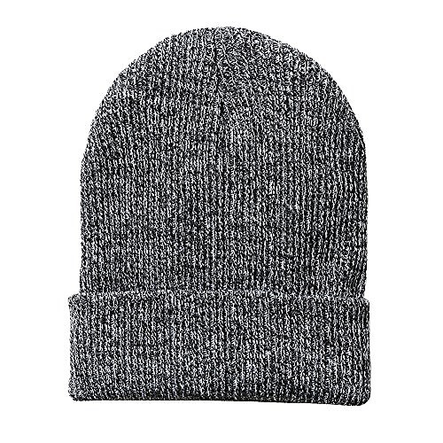 

men's slouch beanie knit hat/cap trendy warm chunky soft stretch cable knit beanie skully toboggan winter warm ski baggy hat unisex various styles (men-black&grey)