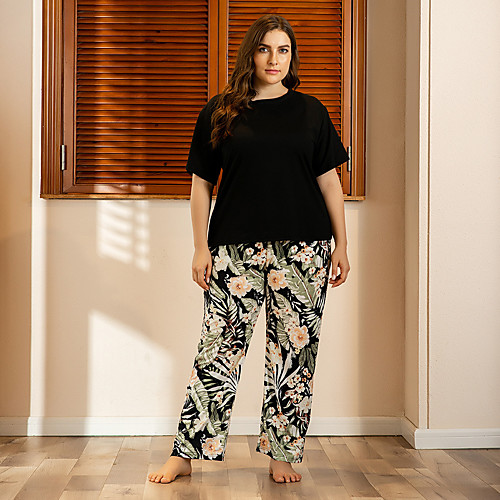 

Women's Home Polyester Loungewear Floral / Botanical XL Black