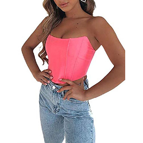

sexy women push up bustiers corsets strapless off shoulder slim crop tops clubwear party outwear (pink , m)