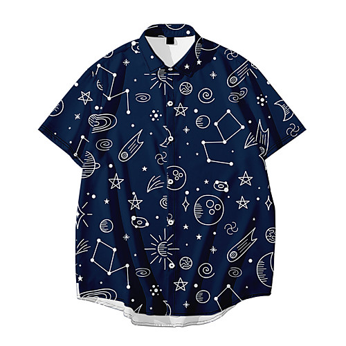 

Men's Shirt 3D Print Graphic Print Short Sleeve Daily Tops Vintage Navy Blue