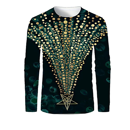 

Men's T shirt 3D Print Graphic 3D Print Long Sleeve Christmas Tops Army Green