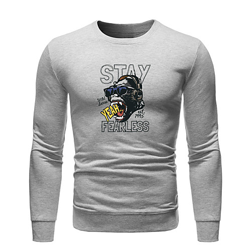 

Men's Pullover Sweatshirt Cartoon Round Neck Basic Hoodies Sweatshirts Long Sleeve Light gray