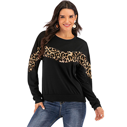 

Women's Pullover Sweatshirt Leopard Work Basic Hoodies Sweatshirts Black