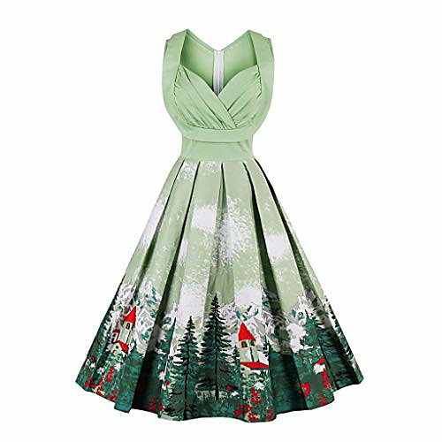 

women's christmas printed 1940s retro vintage hollywood swing midi dress f131-1370 green m