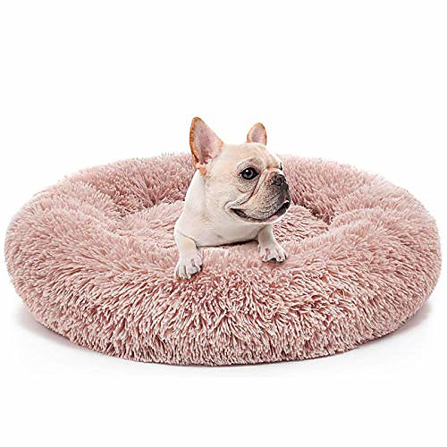 

dog bed anti-anxiety calming pet beds plush donut round cuddler cushion,washable,27.6''