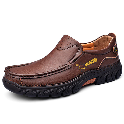

Men's Loafers & Slip-Ons Casual Daily Outdoor Leather Wear Proof Light Brown Dark Brown Black Fall Spring
