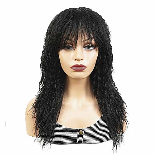 

long fluffy curly wavy cosplay synthetic replacement hair wigs for women girls black darkest brown