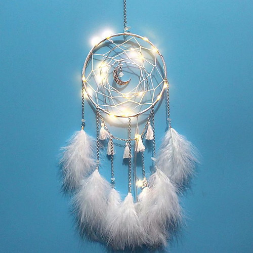 

Led Boho Dream Catcher Handmade Gift Wall Hanging Decor Art Ornament Craft Feather Moon 5015cm for Kids Bedroom Wedding Festival