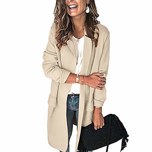 

womens loose solid color long sleeve blazer open front business work office blazer business jacket suit pocket apricot s