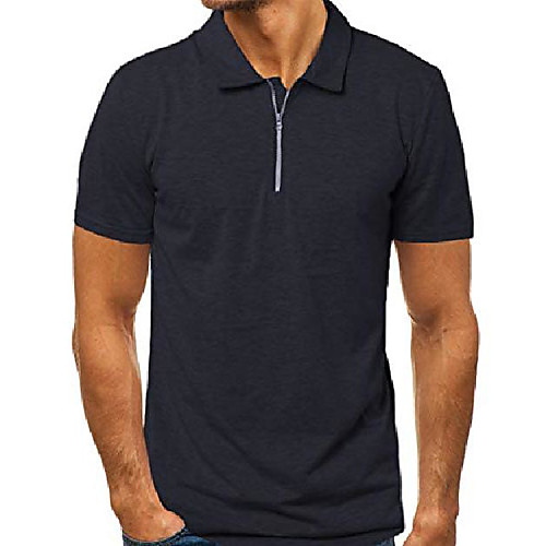 

men's polo shirt zip slim fit zipper short sleeve t shirts casual tee tops navy xl