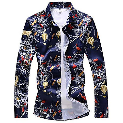 

men's shirt long sleeve slim fit flower shirt holiday casual shirts party floral shirt 202 blue xl